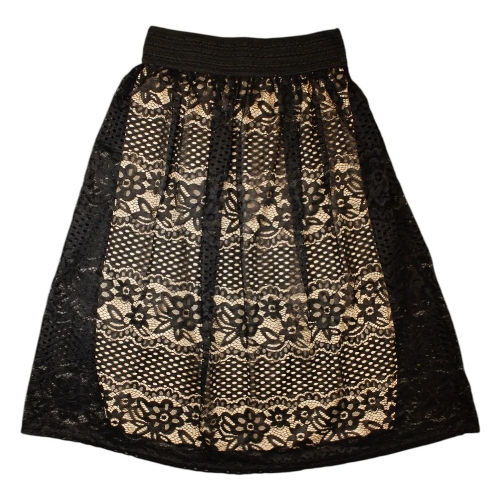 Metrowear Black Eyelet Gothic Fairy Renaissance A-Line Knee Length Skirt Size S‎